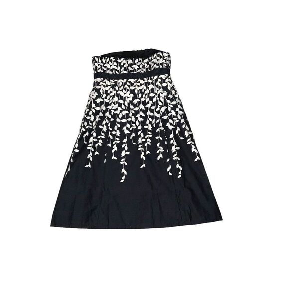 Ann Taylor LOFT Strapless Summer Dress Black White Vine Floral Fit Flare 8 - Picture 10 of 16
